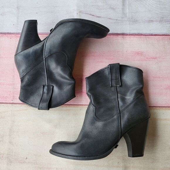 Bronx Black Leather Western Heeled Ankle Boots Women's‎ 39EU/8US - Picture 3 of 9